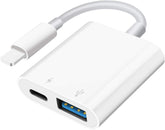 Adaptador USB para cámara, adaptador USB hembra OTG compatible con iPhone/iPad, adaptador USB portátil para iPhone con puerto de carga, sin aplicación, Plug and Play (blanco)